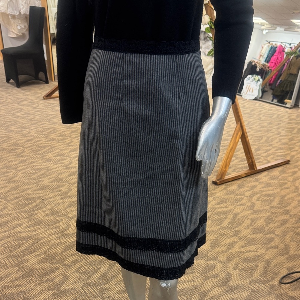 Elegant Black and Gray Striped Skirt with Lace - Handmade